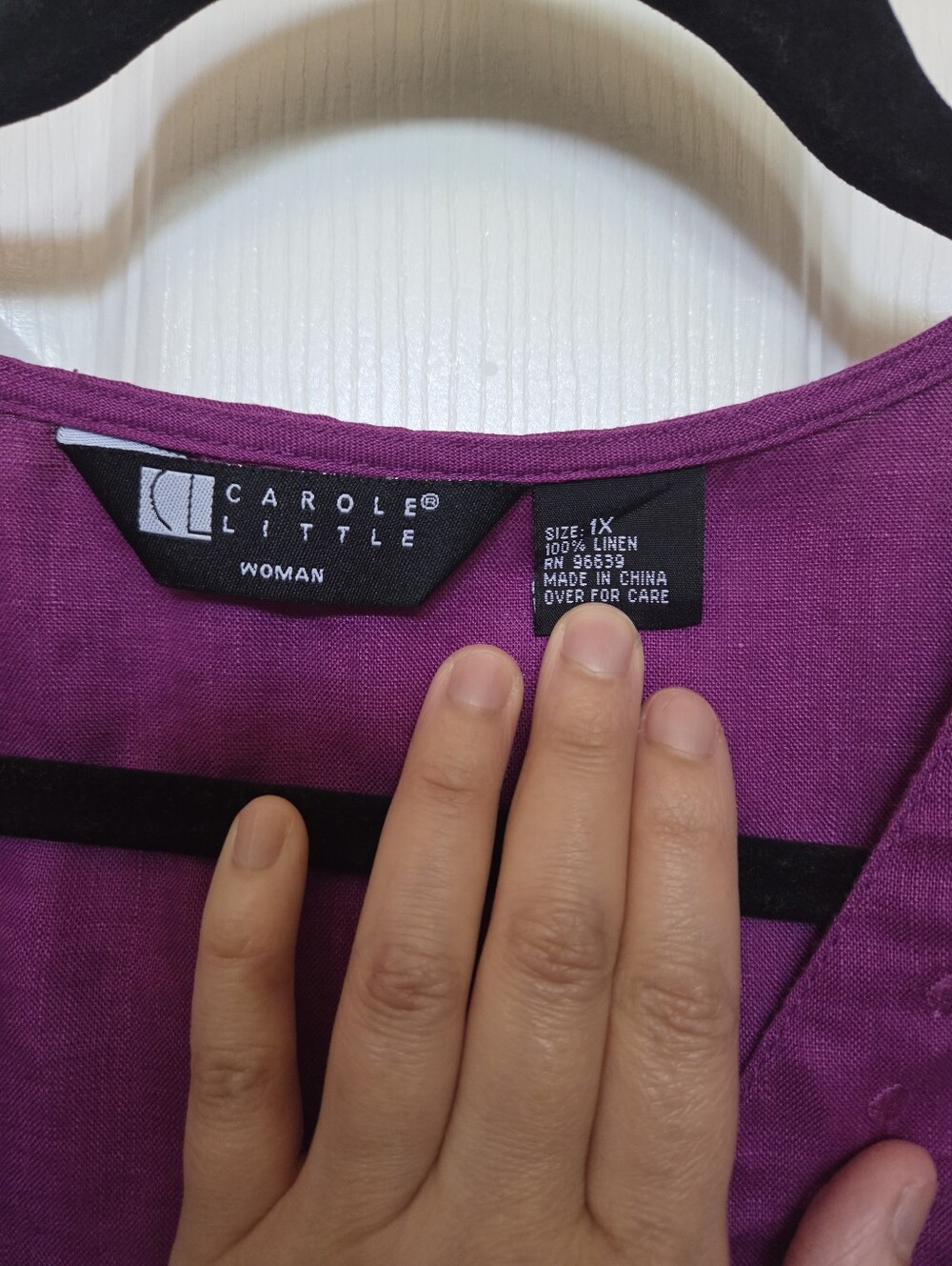 Carole Little 100% Linen Sleeveless Embroidered V-Neck Tunic Magenta 1X Summer - Picture 6 of 8